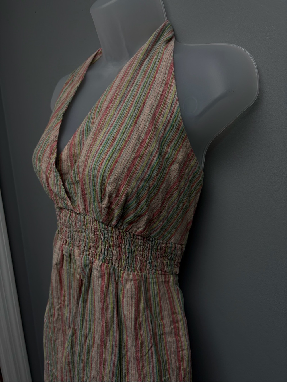 Old Navy Striped Backless Halter Dress in Pink, Green, Cream